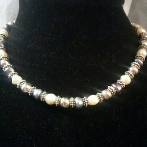 Silvertone choker with pearls